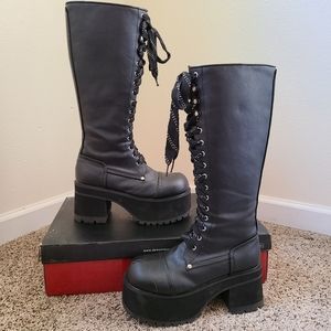 Demonia Ranger-302 Black Knee High Platform Boots